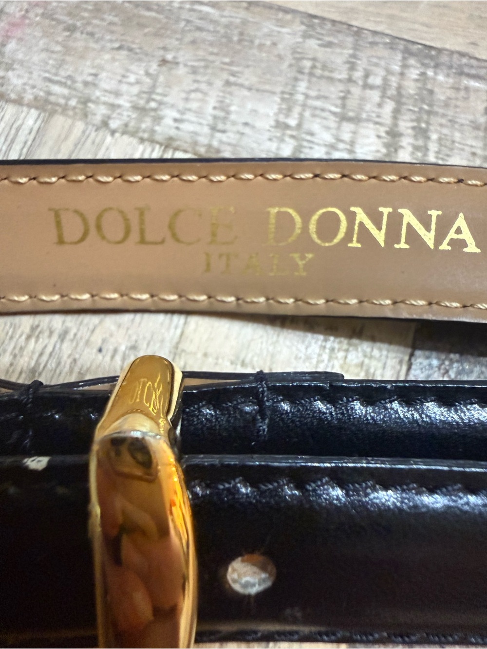 Vintage Dolce Donna Italy Black Leather Equestrian Belt Size 28 - Like New